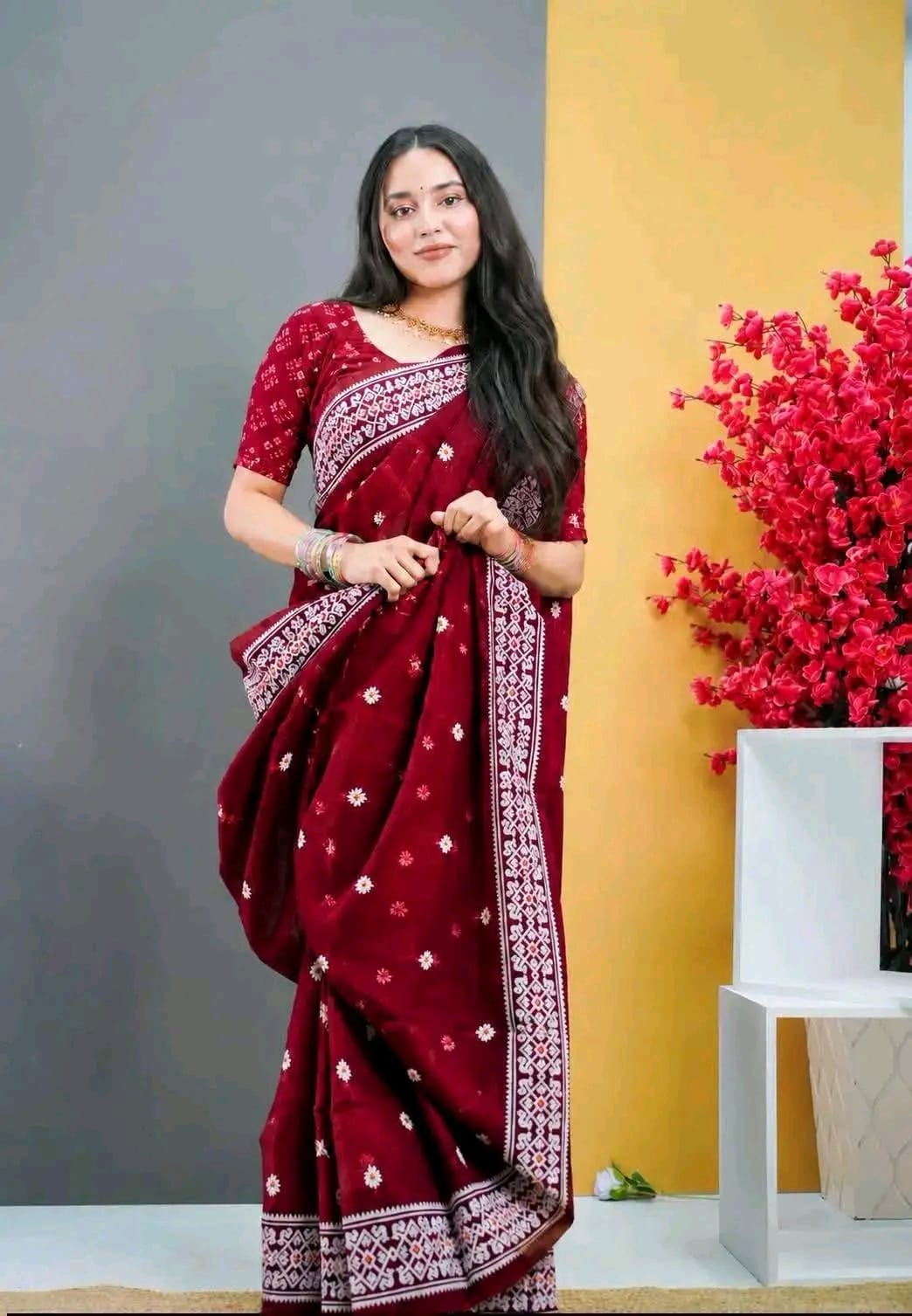 HALF SILK SCREEN PRINT SAREE